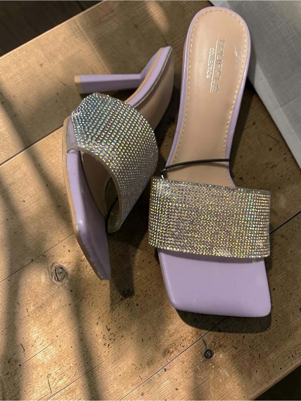 Lilac Crystal Strap Slide Heels - Women